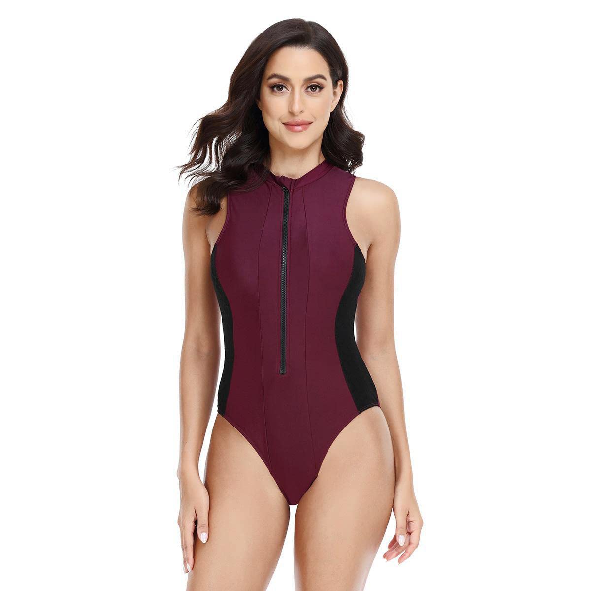 Ropa de Surf con Cremallera para Mujer Traje de Baño de Manga Larga Protectores contra Erupciones Recreativas de Una Pieza Traje de Baño — view 18