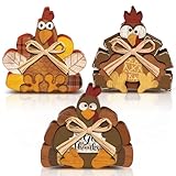 Ferraycle 3 Pcs Thanksgiving Turkey Decor Fall Decor Autumn Farmhouse Sign Rustic Tiered Tray Decorations Table Centerpieces Standing Wooden Block Sign for Halloween Home Kitchen