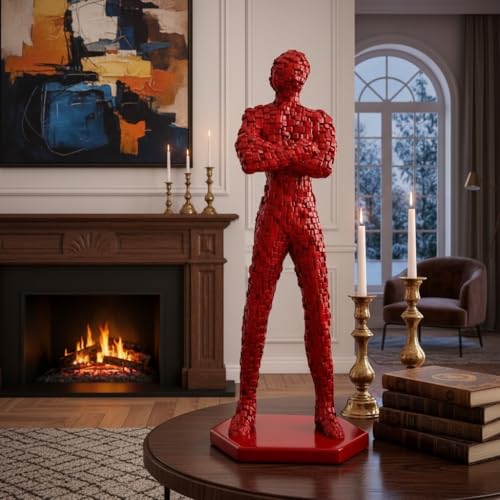 Image of Xtore Vivid Mosaic Human Sculpture for Modern Living Rooms, Offices & Statement Corners | Bold Artistic Showpiece (Red, 49.5 cm)