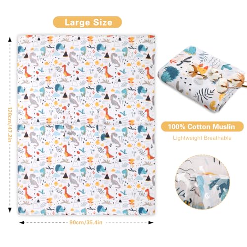Image of Metplus Car Seat Cover Baby boy, 100% Muslin Cotton Infant Carseat Covers, Lightweight Breathable Car Seat Canopy, Summer Stroller Sun Shade, Newborn Travel Essentials(Dinosaur Party)