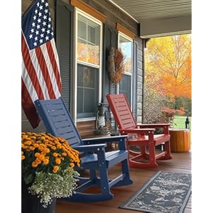Outdoor Rocking Chairs Set of 2 Porch Rockers HDPE Plastic Blue Oversized Patio Rocker Chair High Back for Big Man Weather Resistant for Outside Deck Balcony Front Backyard
