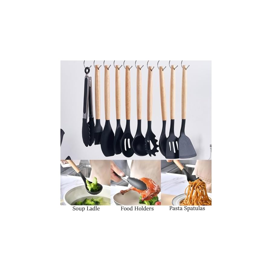 Cooking-Utensils-Set-19-Pieces-Silicone-Kitchen-Utensil-Set-with-Holder-Super-Sharp-Stainless-Steel-Kitchen-Knife-Set-and-Kitchen-Tool-Set-Home-Kitchen-Accessories-Cookware-Set-Black Cooking Utensils Set, 19 Pieces Silicone Kitchen Utensil Set with Holder Super Sharp Stainless Steel Kitchen Knife Set and Kitchen Tool Set, Home & Kitchen Accessories Cookware Set (Black)