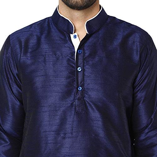 Image of SKAVIJ Men's Art Silk Contrast Kurta Pyjama Set Woven Design 2-Piece Festive Ethnic Dress