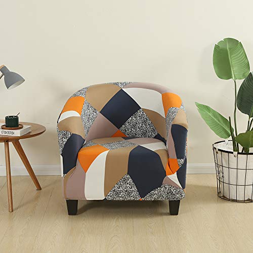 Image of SearchI Club Chair Slipcover Stretch Barrel Chair Covers Printed Tub Chair Slipcovers Soft Spandex Armchair Sofa Cover Removable Couch Furniture Protector Arm Chair Cover for Living Room(Flower 12)