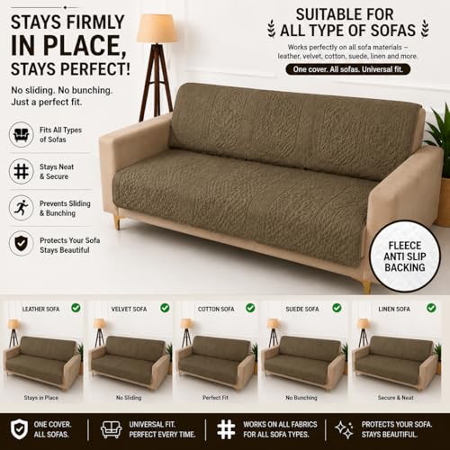 Image of Homerz Premium Petal Charm Sofa Cover | Embossed Floral Pattern | Soft Touch, Anti-Dust & Easy Wash Fabric Cloth, Washable and Durable (Brown, 5(3+2) Seater, Seat Cover with Backrest)