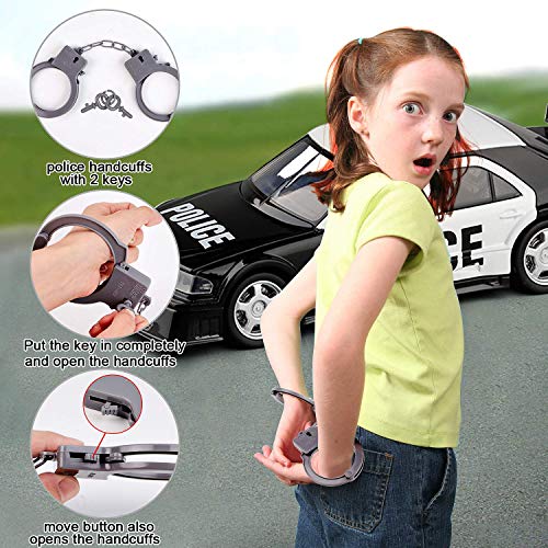 Police Accessories Role Play Set for Kids with Police Badge, Gun, Belt, Handcuffs, Baton, Sunglasses, Walkie Talkie, Whistle Police Toys Birthday Gifts Police Officer Costume Dress Up for Boys Girls