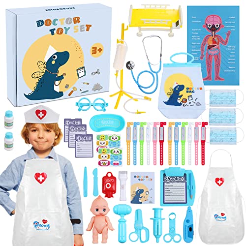 Gemeer Malette Docteur Enfant - 43PCS Kit Deguisement Docteur Enfant Jouet de Docteur Rôle Jouets avec Stetoscope Mallette Médecin Cadeau pour Garçon et Fille (Bleu)…