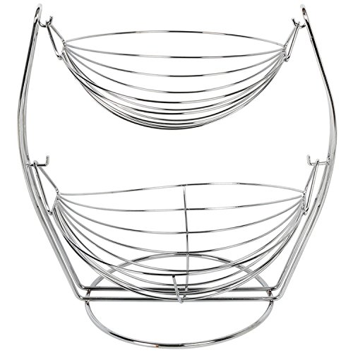 2 Tier Chrome Swinging Fruit Vegetable Bowl Basket Rack Storage Stand