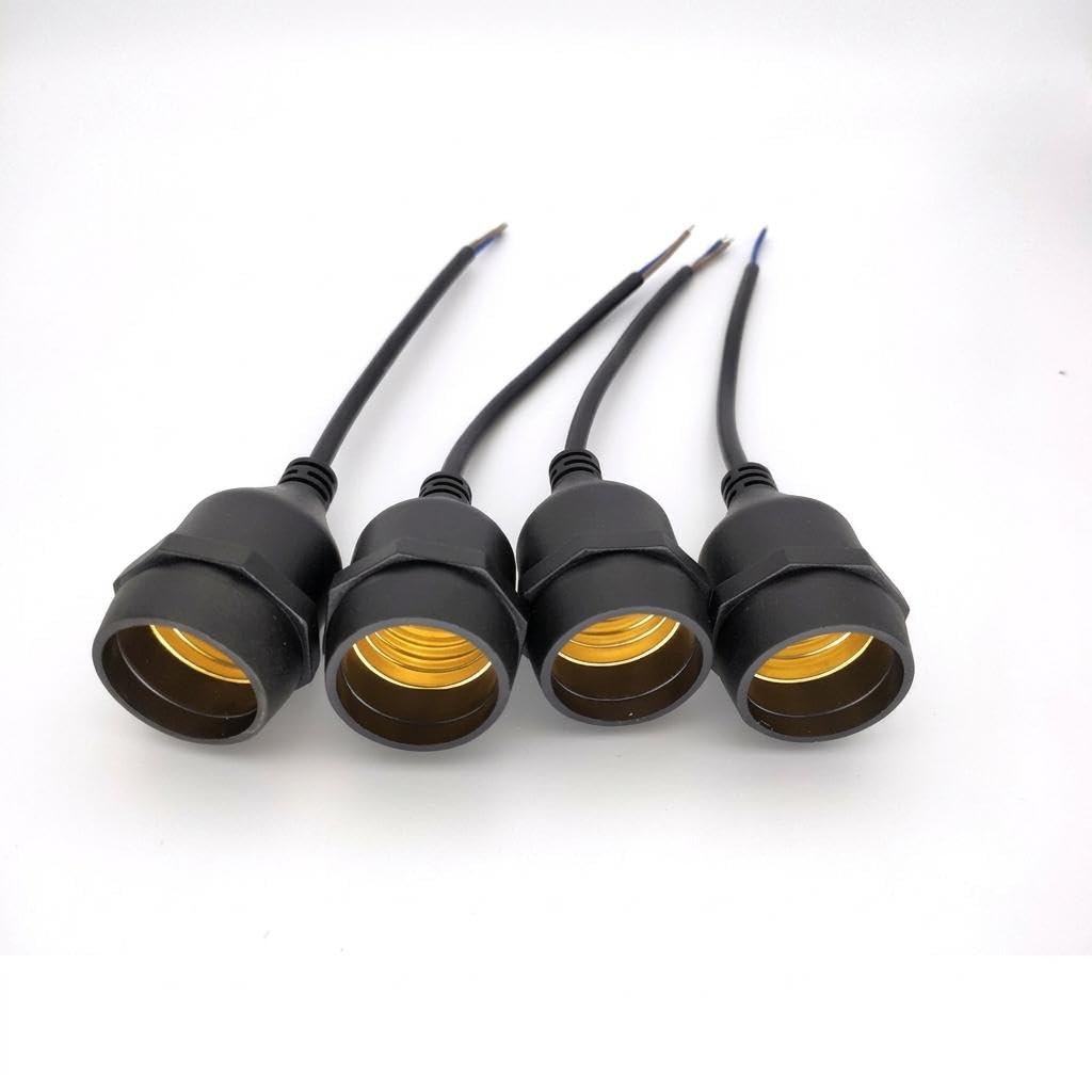 Outdoor Light Fitting with E27 Lamp Holder for Outdoor Lighting, Waterproof Lamp with E27 Screw Type Bulb Holder, PVC Material, No Plug Included Black-image-27