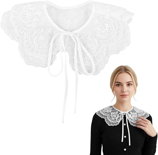ZIBUYU® Lace Detachable Fake Collar Women Shirt Stylish Extender for Women, Vintage Embroidered Scalloped Neckline, Organz...