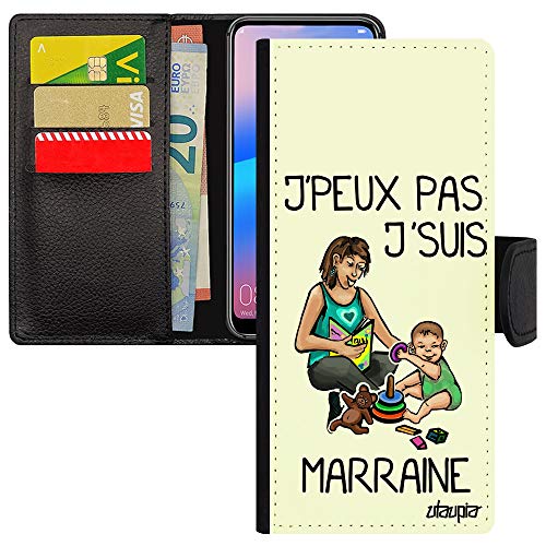 Coque Note 20 Ultra Portefeuille j'peux pas j'suis marraine housse de protection à rabat blanc