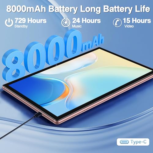 Image of Oangcc Tablet Android 13 Tablets 10 Inch 14GB RAM 128GB ROM 2TB Expand with Keyboard, Mouse, Case, 8000mAh Battery, Octa-Core, GPS, 5G /2.4G Wi-Fi, BT5.0, IPS HD Display (Gold)