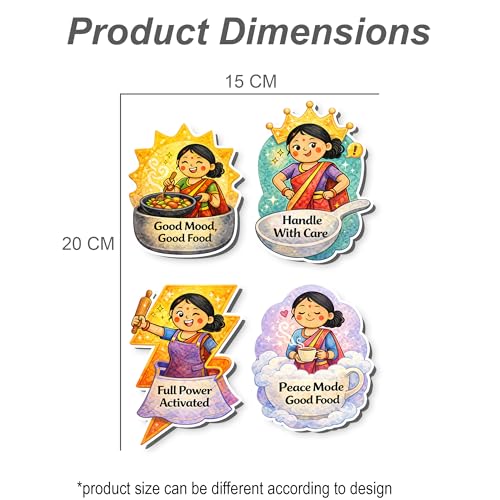 Image of Regalo Casila Kitchen Fridge Magnets Set of 4 Good Mood Good Food Full Power Activated Peace Mode Good Food Handle with Care Wooden Laser Cut Refrigerator Magnet Decor