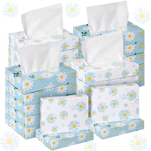 Image of Yinder 24 Packs 960 Sheets Tissue Cube Car Facial Boxes Disposable Facial Travel Tissues Holder Soft Watercolor Boxes 2 Ply 40 Sheets for Wedding Household Car Kitchen Bathroom(Fresh Daisy)
