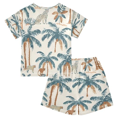 senya Short Sleeve Pajamas Sets Summer Cotton Sleepwear Tropical Palm Tree Asian Leopard2