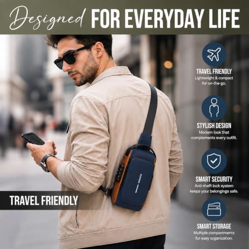 Image of Sling Bag for Men & Women- Crossbody Sling Bag for Travel, Cycling & Hiking | Waterproof Shoulder Bag with Compartment and Zipper Pockets