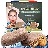 Eponge konjac corps peau sensible eclats de noix XXL - Lot 2 pcs - Haute qualite -Soin acne Exfoliation et nettoyage en profondeur des pores de la peau - Soins Vegetale Naturelle Exfoliante Nettoyante