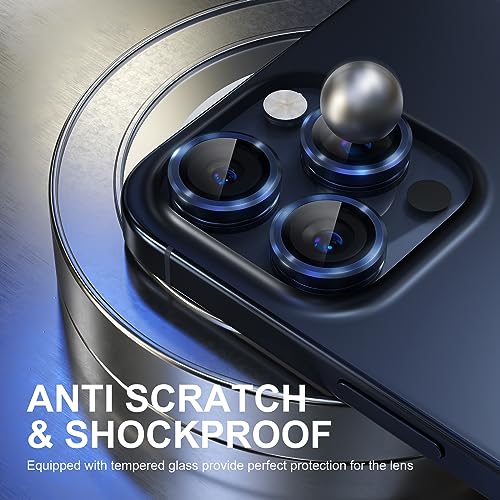 Image of Choiche Compatible for iPhone 15 Pro /iPhone 15 Pro Max Camera Lens Protector, 9H Tempered Glass Camera Cover Screen Protector Metal Ring Decoration Accessories (Blue)