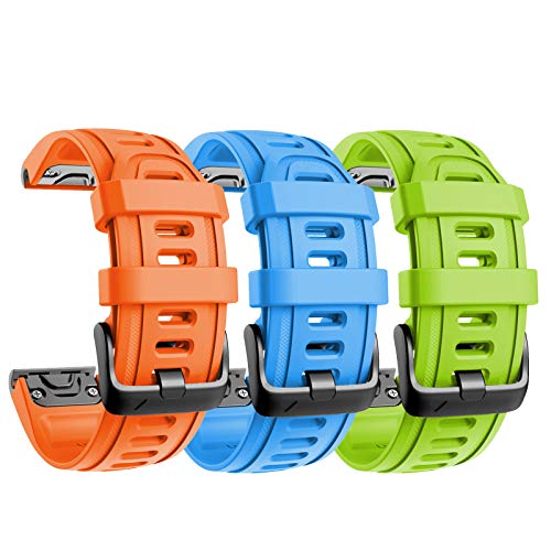 Eieuuk Compatible With Fenix 7S/6S/5S Bands Easy-Fit Soft Silicone Watch Bands Replacement For Fenix 7S/6S/Fenix 6S Pro/Fenix 5S/5S Plus/D2 Delta S Smartwatch,Orange&Green&Sky Blue #TOP27