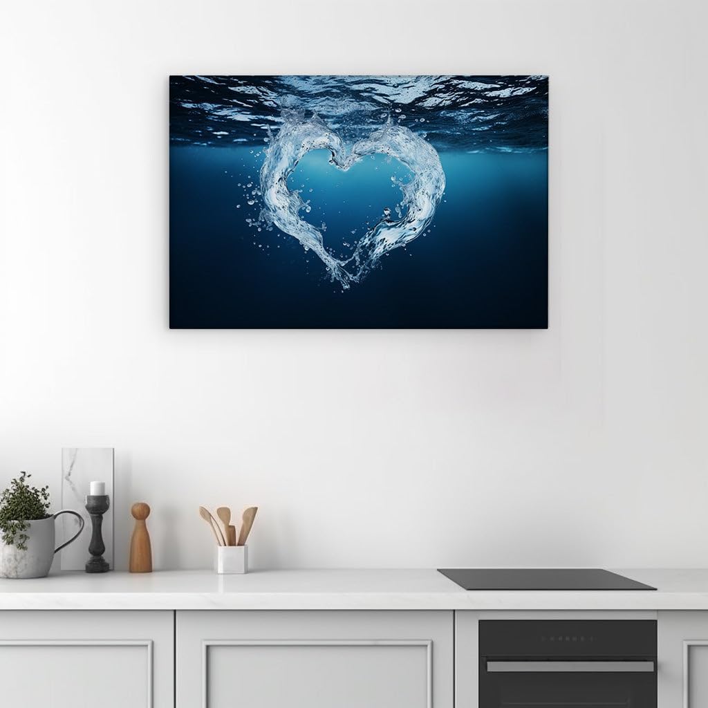 Canvas for Living room. Diving into Serenity: A Heart Splash in the Ocean Deep, 27 x 18 inch Canvas Wall Art - Contemporary Masterpieces - Modern Home Decor