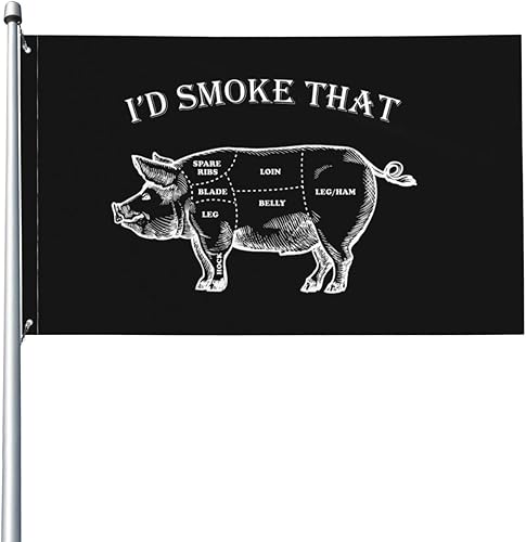 Miniatura 8 de Bandera de barbacoa divertida con texto en inglés "I'd Smoke That Pig" de 3 x 5 pies, colores vivos y resistentes a la decoloración UV, banderas