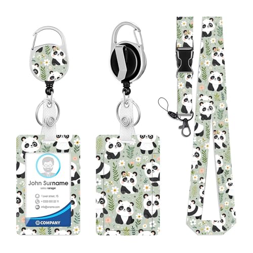 WJWINER Porta Tarjetas Identificativas, Porta Tarjetas Identificativas, Lanyard para Enfermeras, Lanyard con Tarjetero, para Llaves, Tarjetas de Identificación, Oficina(Modelo Panda)