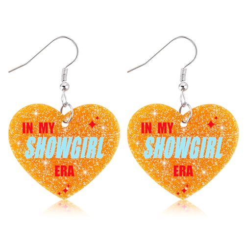Qiqikookoo Heart-Shaped Showgirl Earrings for Women Acrylic Orange Dangle Earrings Unique Christmas Birthday Gifts for Women (Heart)