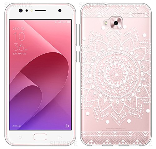 Sunrive Funda para ASUS Zenfone 4 Selfie ZD553KL 5,5 Pulgadas, Silicona Funda Slim Fit Gel Transparente Carcasa Case Bumper de Impactos y Anti-Arañazos Espalda Cover(TPU Flor Blanco)