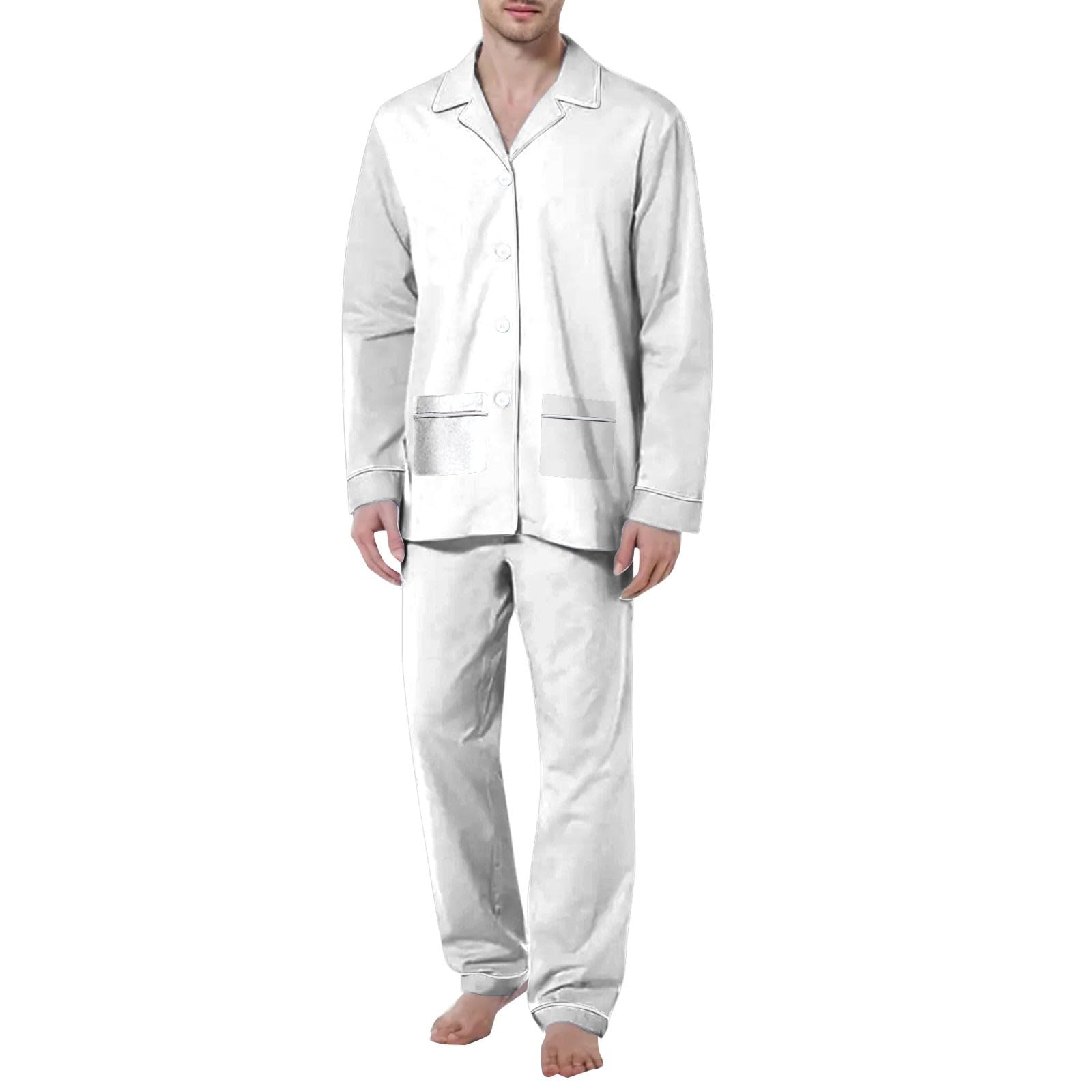 Pijama de franela para hombre, juego de pijama largo de dos piezas, ropa de dormir con bolsillos, pantalones de pijama + camiseta larga, conjunto de pijama con botones, con botones