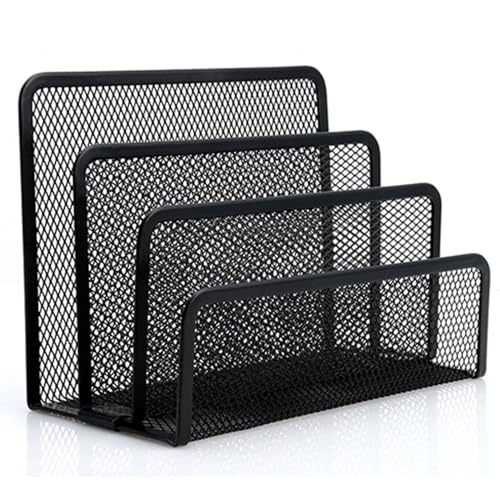 Soporte de malla para cartas, organizador de archivos de escritorio de malla vertical de metal para correo de papel, 3 compartimentos