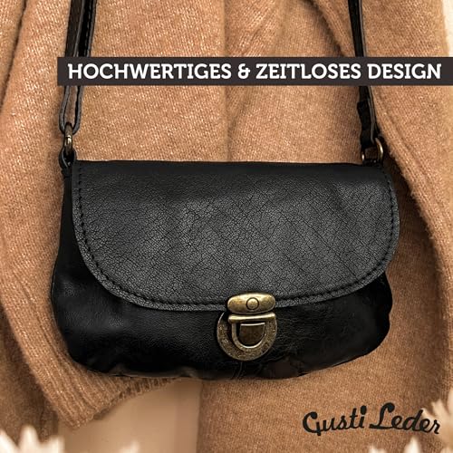 Gusti Leder Umhängetasche Rona – Kleine Handtasche Damen – Vintage Umhängetasche Damen aus echtem Leder – Schwarz