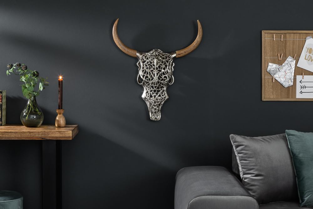 Wanddekoration EXOTIC BULL 51cm - natur silber - Metall Mangoholz Ornamente