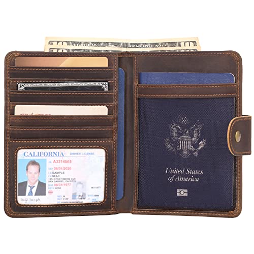 Polare Full Grain Leather Snap Bifold Travel Passport Holder Men's Slim Rfid Blocking Passport Wallet (Dark Brown) #TOP1