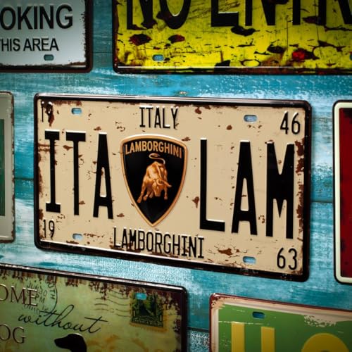Image of Eazywagon inchItaly ITA Lambo inch Vintage Retro Metal Signs - License Wall Plate, Car Tag - Ideal for Cafe, Restaurant, Shop, Home, Hotel, Club, Office, Living Area - Design Plaque