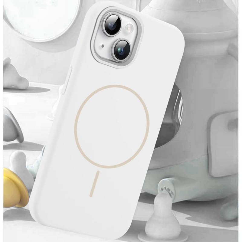 Image of LuxuryKase Silicone Magnetic Case for iPhone 15 Plus | Soft Microfiber Lining | MagSafe Support | Shockproof Protective Cover | Precise Cutouts | Slim Fit Design - White