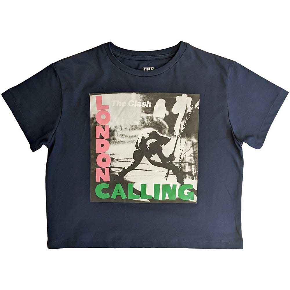 The Clash Crop Top T Shirt London Calling Band Logo Official Womens Navy XXL