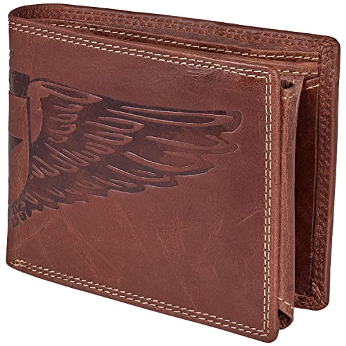 Wildery® Geldbörse Herren Leder I Portmonee Braun mit RFID Schutz I Geldbeutel Herren viele Kartenfächer I Echtleder Portemonnaie I Männer Geschenke /#Adler WI121C Cover