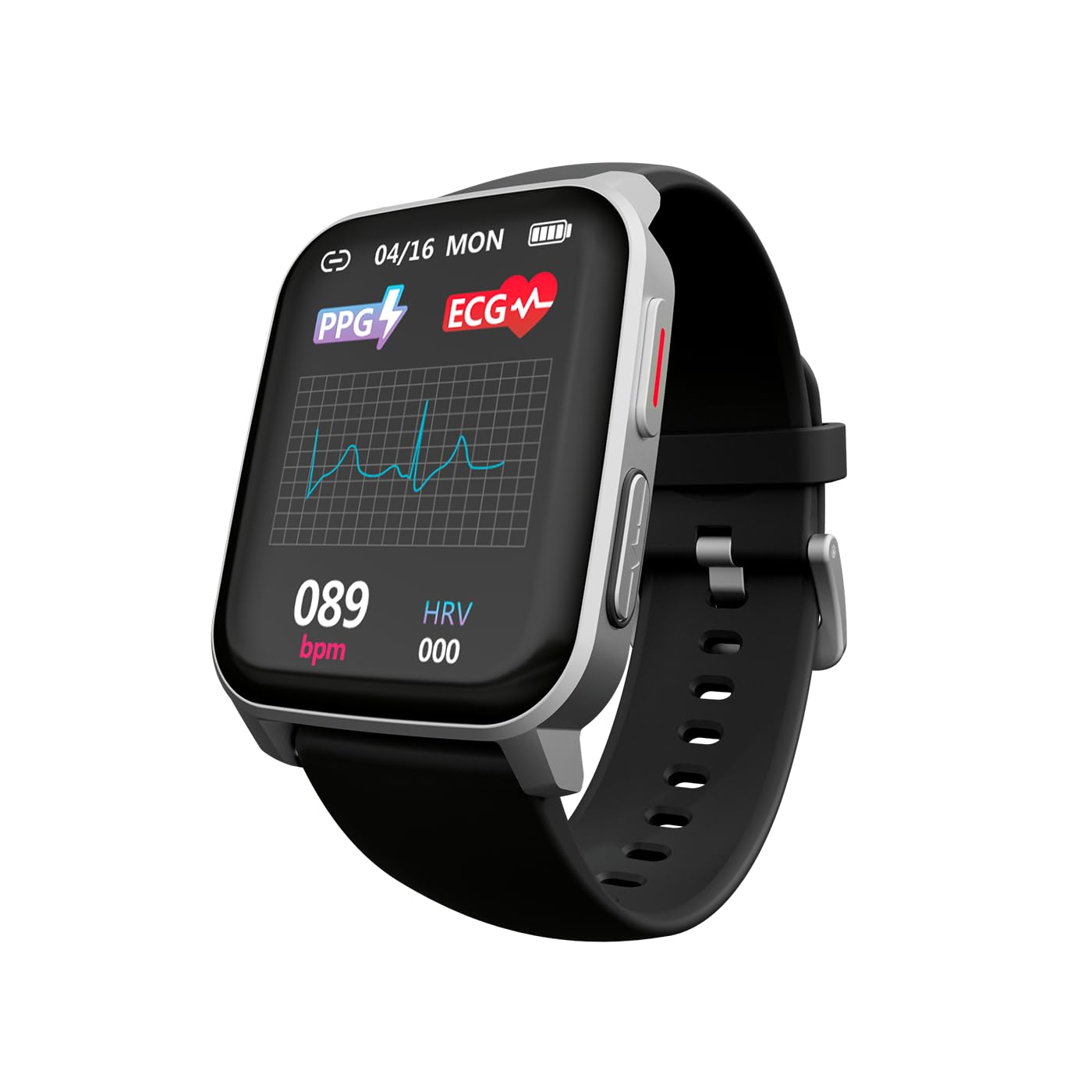 TECHMADE Smartwatch Tech Feel, ECG ad un tracciato, Frequenza Cardiaca, Ossigenzione, Sport, Sleep Monitor, Notifica Chiamata, Compatibile con IOS e Android (Silver Case - Black Strap)