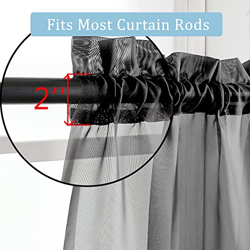 Image of OWENIE Black Sheer Curtains, Sheer Curtains 63 inch Length 2 Panels Set, Rod Pocket Voile Fimly Sheer Drapes for Living Room /Bedroom, 2pcs, Each 42 inch W x 63 inch L, Black