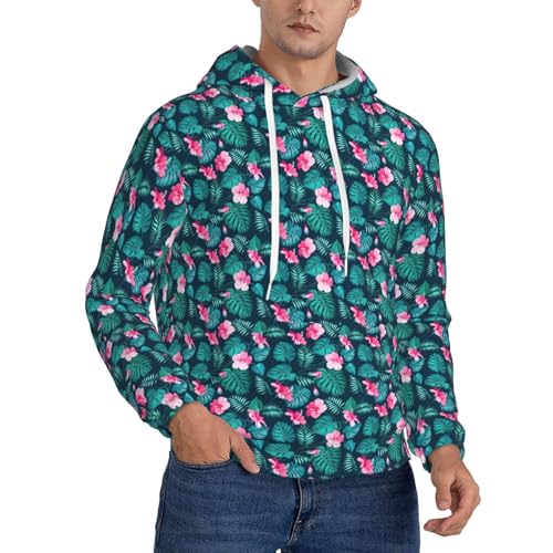 Sweat à capuche rouge avec grande poche et motif floral hawaïen chaud