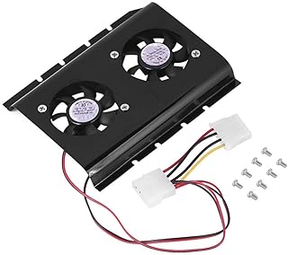 ASHATA HDD Dual Fan Cooling Cooler, 3.5" Hard Disk Drive Fan Cooling Cooler Gold Tone, Hard Disk Cooler for HDD with Fast Heat Dissipation, 2 Fans Design(Black)