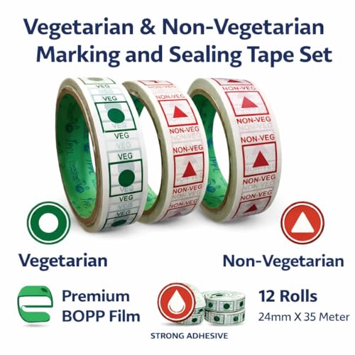 Image of Veg Non Veg Printed Packing Tape Combo Pack of 12 Rolls, 24 mm x