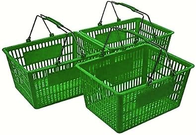 Green Plastic Shopping Baskets with Metal Handles (Set of 3)