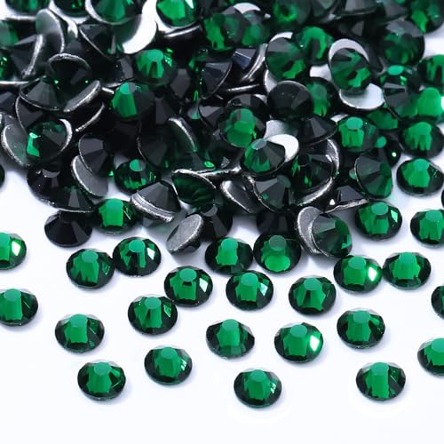 Image of Green Flatback Rhinestones, Glass Rhinestones for Nail Art and Craft, Glue Fix, Loose Crystal Gemstones(Green, SS20, 2880pcs, 4.6-4.8mm)