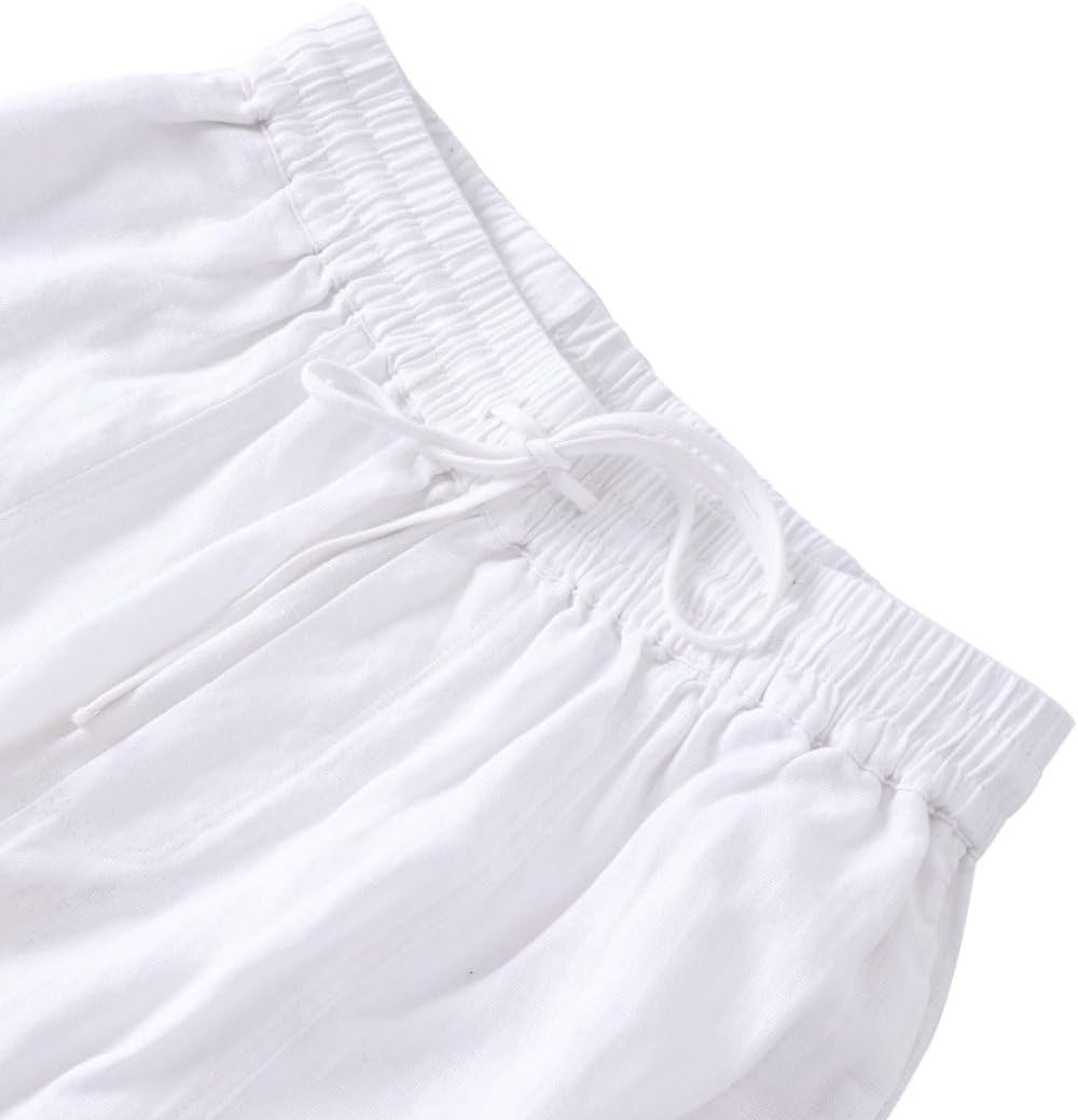 Amazhiyu Women's 100% Linen Elastic Waist Drawstring Tapered Pants Summer - Image 4