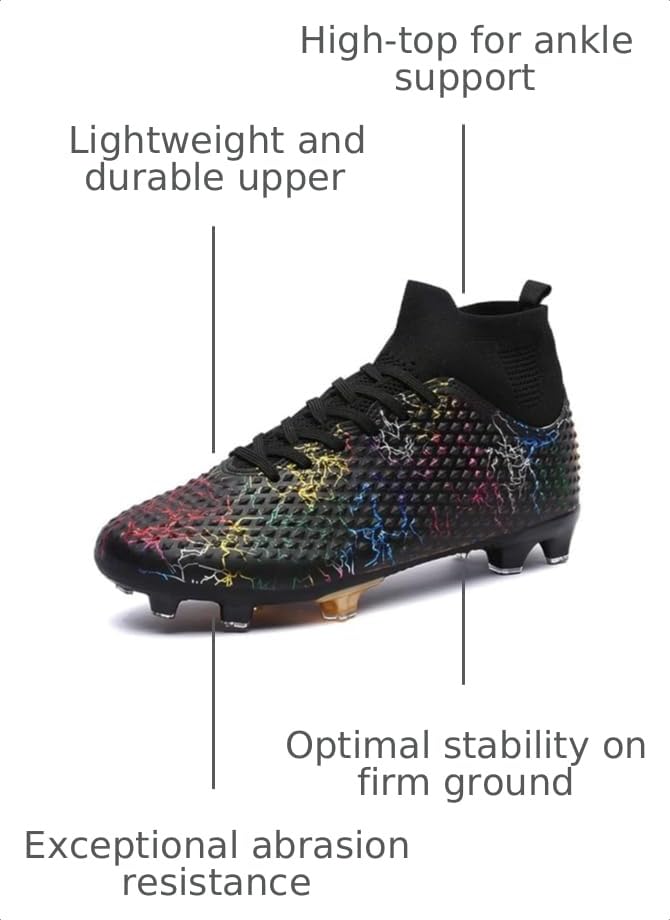 Image of Men's Soccer Shoes High-Top Soccer Cleats Outdoor Breathable Athletic Professional Spikes Youth Boys Football Shoes Unisex