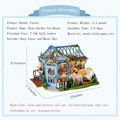 Flever Dollhouse Miniature Diy House Kit Creative Room With Furniture For Romantic Artwork Gift-Rose Garden Tea House #TOP1