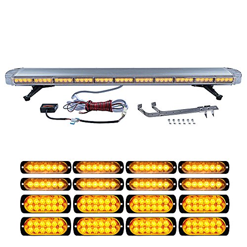 51 inch 96-LED Amber Top Roof Light Bar w/Switch + Mounting Bracket Screw Kit + 8X 6-LED + 8X 12-LED Ultra Slim Emergency Warning Flash Strobe Lights