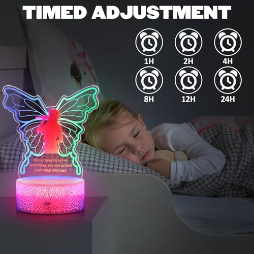 Image of Inspirational Gift for Women - Remote Control 3D Butterfly Lamp with Uplifting Quote, Dimmable Night Light, 7 Colors & Timer, 3 Acrylic Panels for Home Decor Bedroom