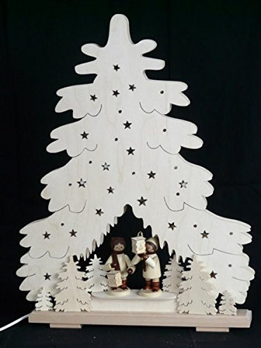 Voûte lumineuse en bois ciselé décor montagne pour fenêtre de Noël